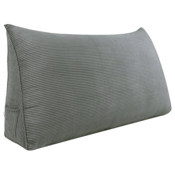 Bed Wedge Reading Pillow Headboard Backrest Cushion Corduroy Grey, 39x20x8