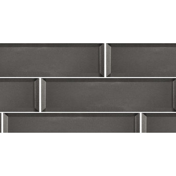 Forever 4 in x 16 in Reverse Bevel Glass Subway Tile in Glossy Eternal Gray
