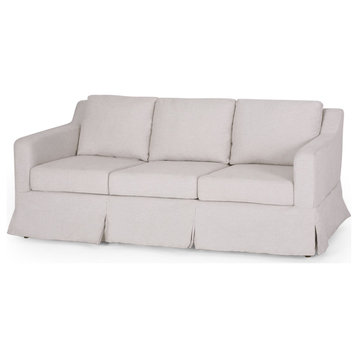 Traditional Sofa, Cushioned Polyester Seat With Delightful Skirt, Light Beige