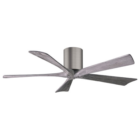 Irene-5H Flush Mounted Ceiling Fan, Brushed Pewter, Barnwood Tone Blades, 52"