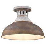 Golden Lighting - Kinsley Semi-Flush With Rust Shade Shade - Kinsley has a rustic, vintage appeal that is perfect for homes with eclectic or farmhouse decor. The Aged Galvanized Steel frame balances the numerous antique shade color options offered in this collection. The hand-painted series has a distressed, weathered look. Choose a shade that fits your existing color scheme or opt to design around a variety of vintage shade option.