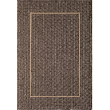 Santorini Long Floats Gray With Natural Beige Inset Border Rug, 27"x4'