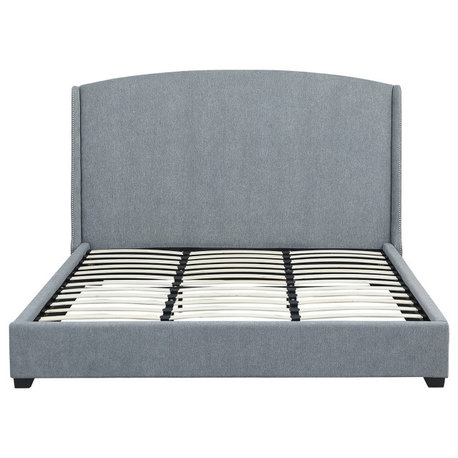 Monterey Upholstered Platform King Bed Frame, Gray Chenille