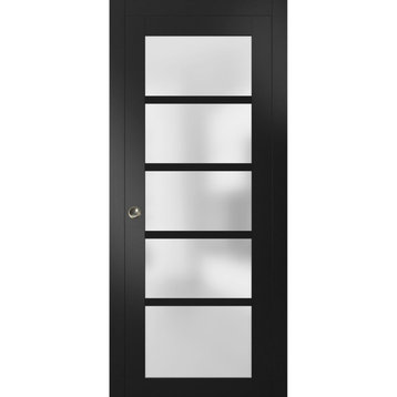 French Pocket Door 42 x 96 Frosted Glass, Quadro 4002 Matte Black