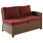 Crosley - Bradenton Outdoor Wicker Sectional Right Corner Loveseat With Sangria Cushions - Create the ultimate in outdoor entertaining with Crosley's Bradenton Collection. This elegantly designed all-weather wicker sectional is the perfect addition to your environment. Bradenton provides the utmost in flexibility with its modular design that allows you to easily add sections as needed to fit any space. The finely crafted deep seating collection features intricately woven wicker over durable steel frames, and UV/Fade resistant cushions providing comfort, style and durability.