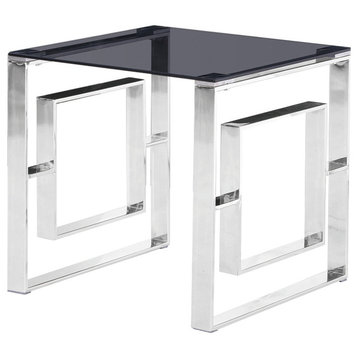 Mallory Smoked Glass Living Room End Table, Silver