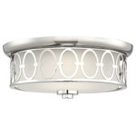 Savoy House - Savoy House 6-2390-14-109 LED Flush Mount Sherrill Polished Nickel - Classic and contemporary! The Sherrill ceiling fixture has a delightful design that blends well with many decor styles, especially contemporary, traditional, and glam. The drum-shaped frame features an outer circular band, stacked disc finial, and a splendid connected oval pattern all around the outside. This frame has a chrome-like, polished nickel finish â€”a terrific neutral that goes with other colors and hardware in your home. Within the drum frame, is a shade made of gorgeous etched glass. The shade encloses one dimmable 20W, LED bulb (included!) for ample illumination, filtered through the etched glass. 14`` wide and 5.5`` high, with a flush mounting: ideal for your dining room, kitchen, living room, family room, foyer, bedroom, office, great room, or hallway.