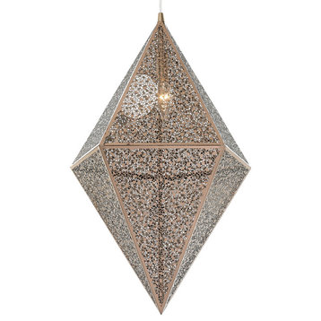 Etch Rhombus Diamond Shade 1 Light Pendant, D14" H22", Rose Gold