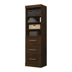 Pur by Bestar 25" Storage Unit with 3-Drawer Set in Chocolate - Closet Organizers