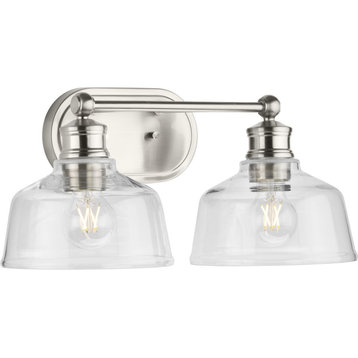 Singleton 2-Light 17" Brushed Nickel Vanity Light With Clear Glass Shades