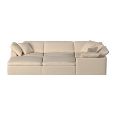 Sunset Trading Cloud Puff 6-Piece Fabric Slipcover Pit Sectional Sofa, Tan
