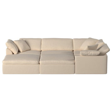 Sunset Trading Puff 6-Piece Fabric Slipcover Pit Sectional Sofa in Tan