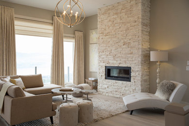 Example of a trendy living room design in Detroit