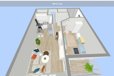 1 bed apt- layout, 3D view