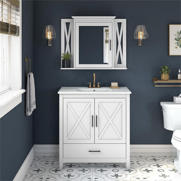 Bush Key West Engineered Wood Bathroom Vanity Sink with Mirror in White Ash