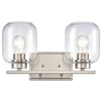 Light Wall Sconce, Satin Nickel With Clear Glass, Satin Nickel, 2-Light