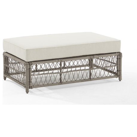 Thatcher Outdoor Wicker Coffee Table Ottoman Creme/Driftwood