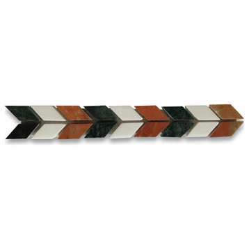Marble Mosaic Border Listello Accent Tile Arrow Rojo 1.2x8.3 Polished, 1 piece