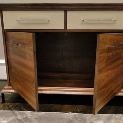 custom walnut with maple inlay dining set with leather drawers - Buffets And Sideboards