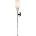 Hudson Valley - Hudson Valley Rockland One Light Wall Sconce 8436-PN - One Light Wall Sconce from Rockland collection in Polished Nickel finish. Number of Bulbs 1. Max Wattage 60.00. No bulbs included. Topped by a soft-white fabric shade, the tapered wand of the Rockland sconce showcases the glamour of shining crystal orbs. While the Polished Nickel finish projects a mirror-like shine, its warm tone complements the shade`s soft hue. No UL Availability at this time.