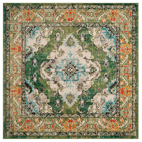 Safavieh Monaco Collection MNC243 Rug, Forest Green/Light Blue, 6'7" Square