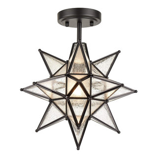 Moravian Star Semi Flush Mount Ceiling Light Fixture Black Metal ...