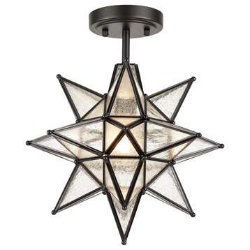 Moravian Star Semi Flush Mount Ceiling Light Fixture Black Metal Ceiling Lamp