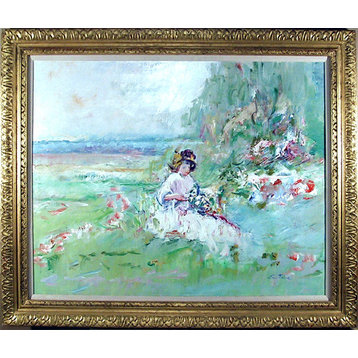 E. Joseph Fontaine, Girl in Meadow 2, Oil Painting