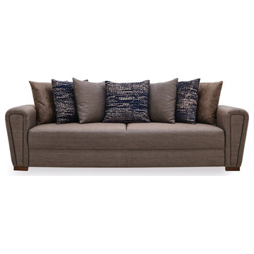 Enza Home Brera 3-Seater Fabric & Wood Sofa Bed in Brown & Blue