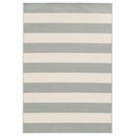 Newcastle Home - Rhodes Indoor and Outdoor Striped Gray and Ivory Rug, 5'3"x7'6" - Rhodes is a collection of machine-made indoor/outdoor rugs showcasing simple, geometric patterns.  The clean lines, fresh colors and soft hand of the looped construction will make these rugs a welcome addition to any room or patio.