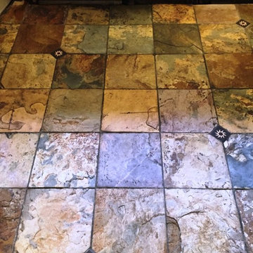 Beautiful Coloured Slate Tiled Floor Cleaned and Sealed in a Woodstock Kitchen