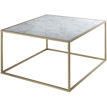 Pemberly Row Square Faux Marble Top Coffee Table