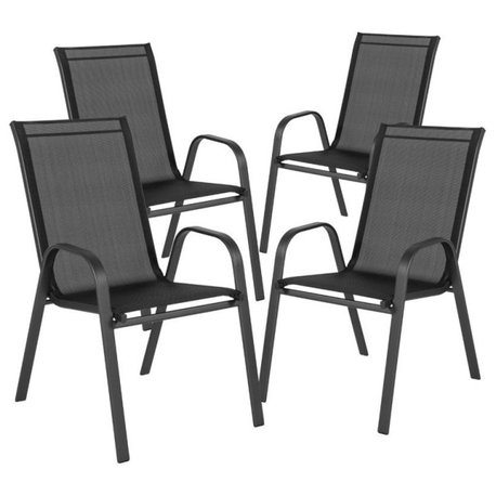 Flash Furniture Brazos Series Black Outdoor Metal Frame Stack Chair (Set of 4)