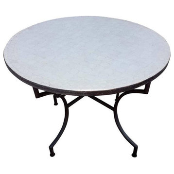 48" Moroccan Round Mosaic Table, All White