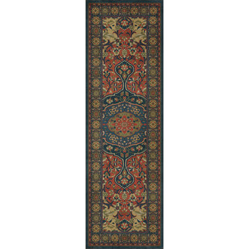 Persian Bazaar Farahan, Delara 36x115 Vintage Vinyl Floorcloth, Red/Blue