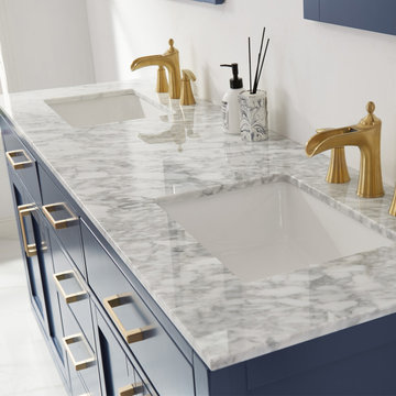 Ivy 72" Double Bathroom Vanity Set in Royal Blue and Carrara White Marble Counte