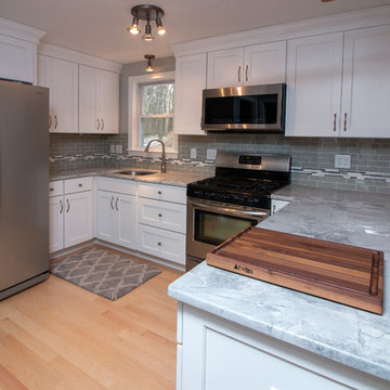 Transitional Sea Salt Classic Kitchen remodel with Supreme white granite top