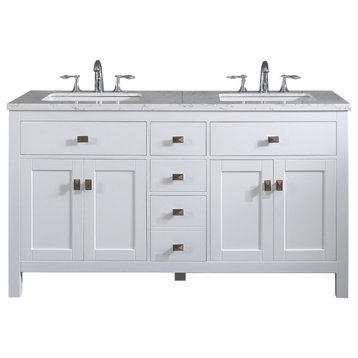 Totti Memphis 60" White Transitional Double Sink Bathroom Vanity