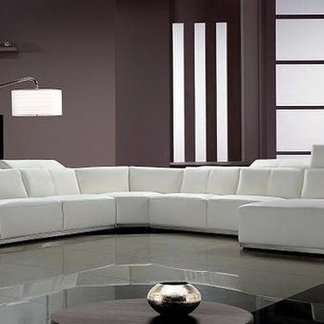 White Leather Sectional Sofas with Retractable Headrests