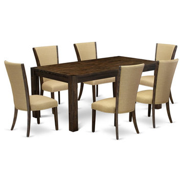 East West Furniture Lismore 7-piece Wood Dining Set in Jacobean Brown