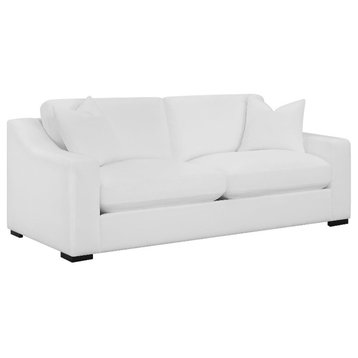 Coaster Ashlyn Transitional Upholstered Fabric Sofa with Sloped Arms in White