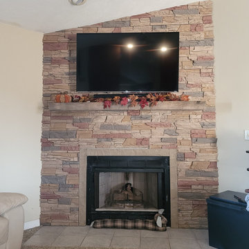 Fireplace Wall Design Idea with Desert Sunrise Stacked Stone