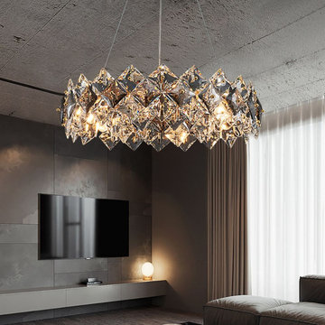 Modern 6-Light Tiered Crystal Chandelier with Adjustable Cables