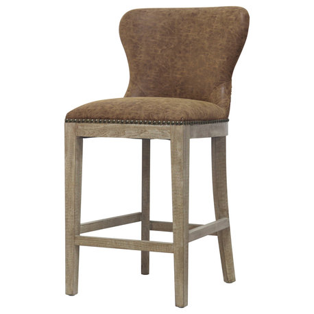 Dorsey Bar/ Counter Stool Drift Wood Legs, Nubuck Chocolate, Counter Stool, Faux Leather