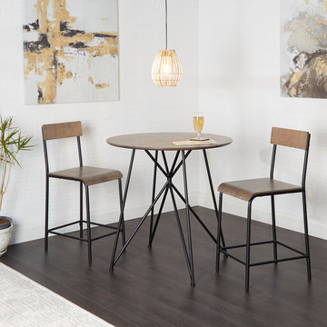 Declean Metal Wood 3-Piece Pub Height Dining Set