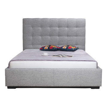 Modern Upholstered Bed, Hydraulic Lift for Additional Storage, Soft Grey/King