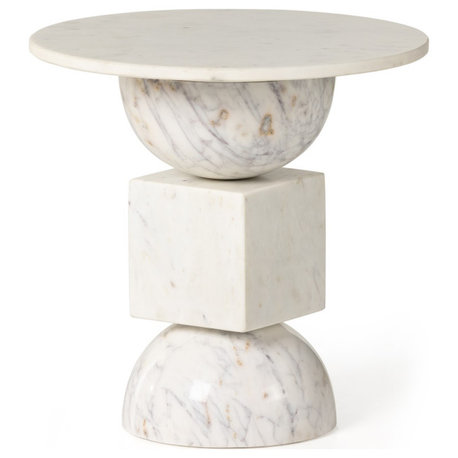 Neda End Table, Polished White Marble