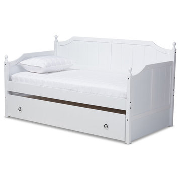 Lainey Cottage Farmhouse White Wood Twin Daybed With Trundle