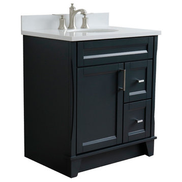 31" Single Sink Vanity, Dark Gray Finish With White Quartz With Oval Sink