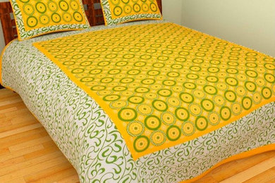 Bedcolors Cotton Block Printed Yellow King Size Bedsheet